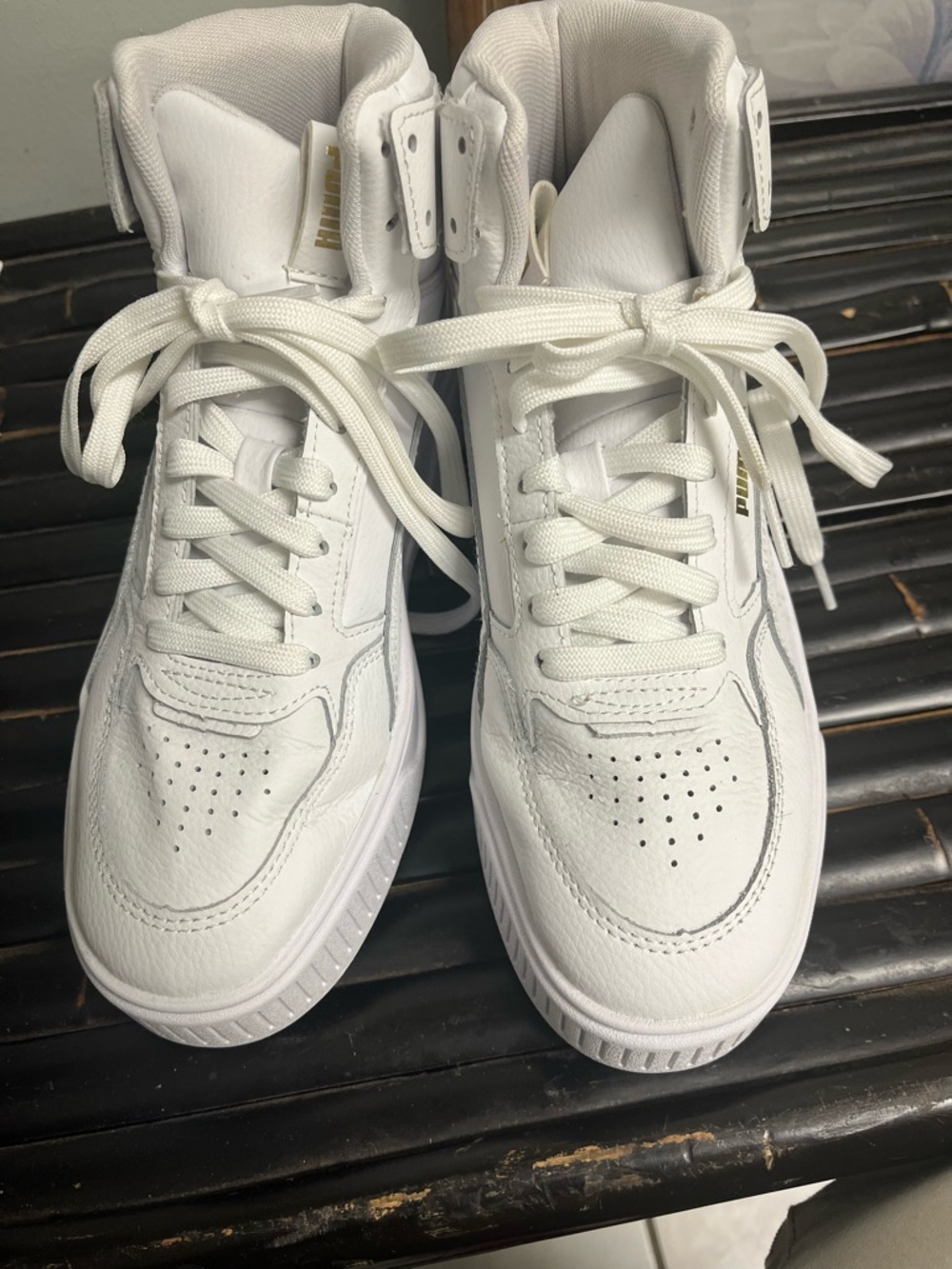 White High-Top Sneakers - Classic All-White Lace-Up Puma Size 7 Women